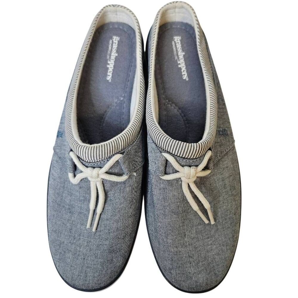 Grasshoppers mule sneakers,  blue chambray fabric. 8.5.